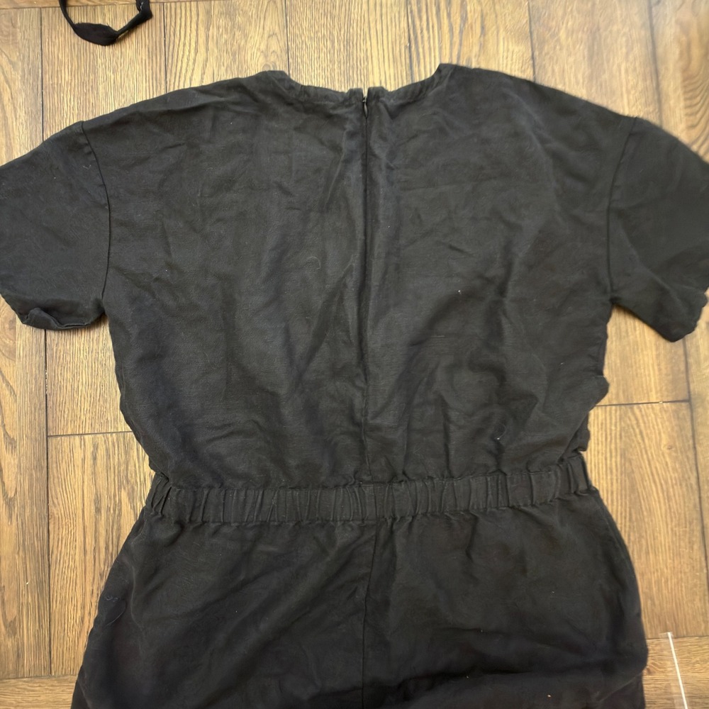 Eileen Fisher Black Linen Blend V Neck Short Sleeve Pants Jumpsuit - Picture 8 of 13